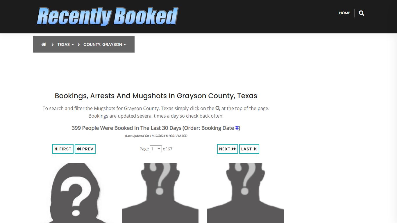 Bookings, Arrests and Mugshots in Grayson County, Texas - Recently Booked